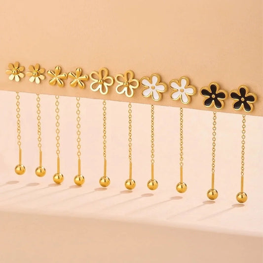 1 Pair Classic Style Flower 304 Stainless Steel 18K Gold Plated Drop Earrings