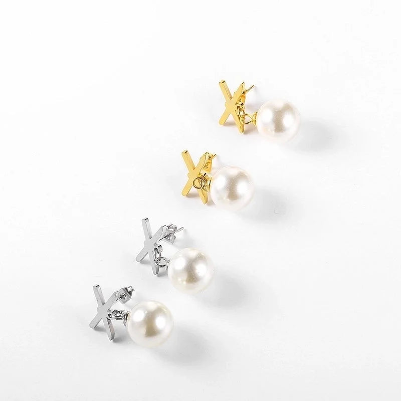 1 Piece Elegant C Shape Flower Bow Knot Inlay 304 Stainless Steel Rhinestones Pearl 18K Gold Plated Drop Earrings