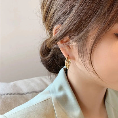 Korean Style S925 Silver Needle Personalized Geometric Double-layer Cross Circle Earrings Women's Retro Fashion Creative Earrings Ear Buckle Fashion