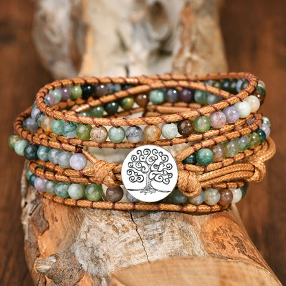 Vintage Style Handmade Ethnic Style Life Tree Alloy Natural Stone Leather Rope Bracelets