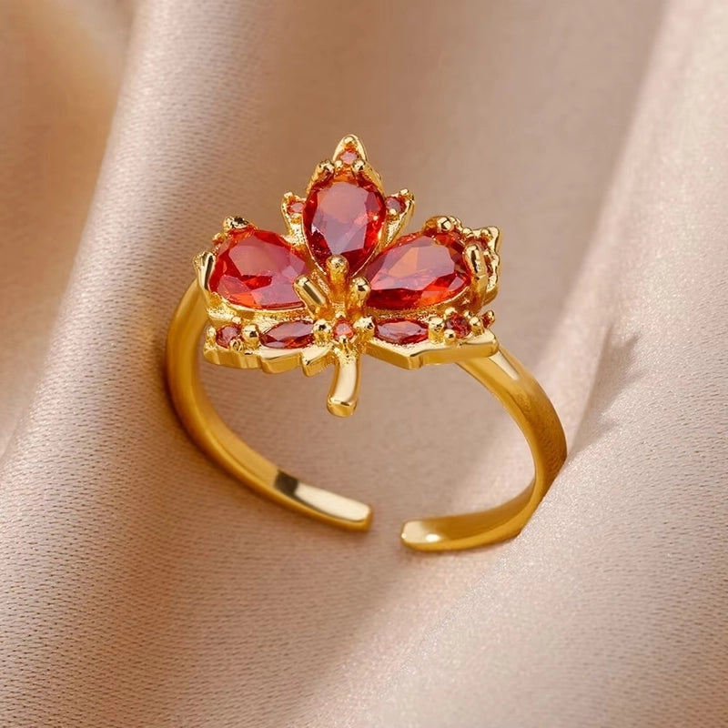 Copper 18K Gold Plated Flower Zirconia Open Rings Rings