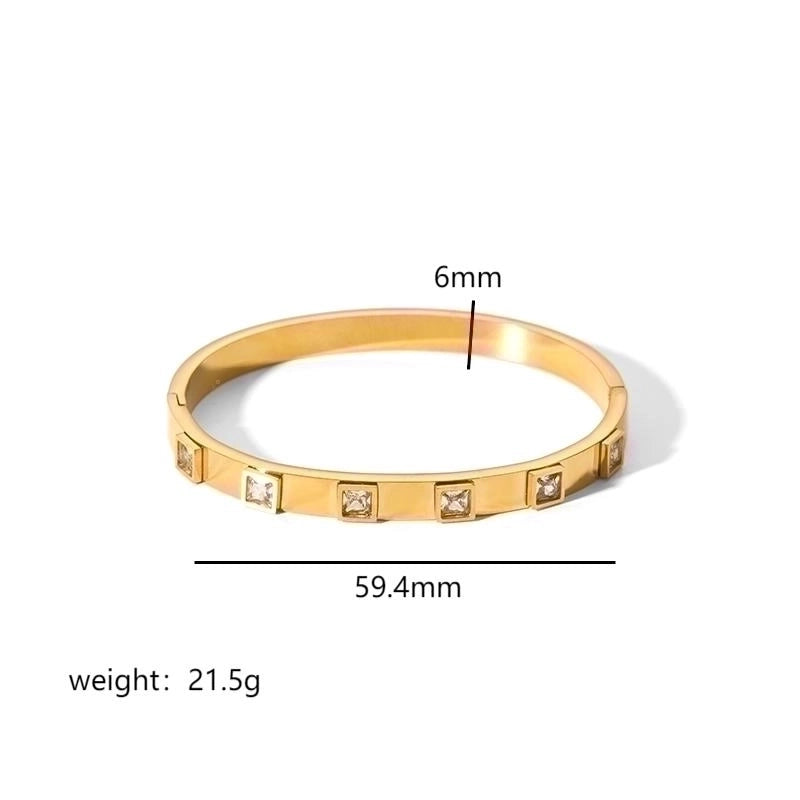 Minimalist Rectangle Stainless Steel Polishing Plating Inlay Zircon 18k Gold Plated Bangle