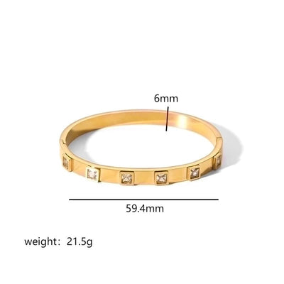 Minimalist Rectangle Stainless Steel Polishing Plating Inlay Zircon 18k Gold Plated Bangle