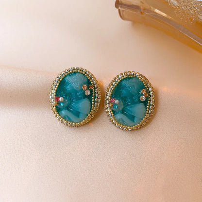 French Vintage Ellipse Geometric Acrylic Electroplating Earrings