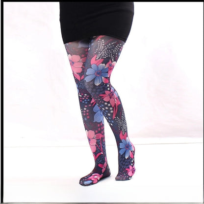Thin Printed Pantyhose Spring And Autumn Versatile Butterfly Wild Abstract Retro Stockings Women's Socks Anti-snagging