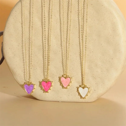 Vintage Style Minimalist Commute Heart Shape Copper Enamel 14K Gold Plated Pendant Necklace