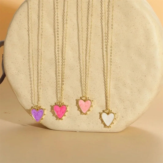 Vintage Style Minimalist Commute Heart Shape Copper Enamel 14K Gold Plated Pendant Necklace