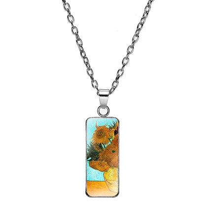Alloy Classic Style Inlay Sunflower Starry Sky Glass Pendant Necklace