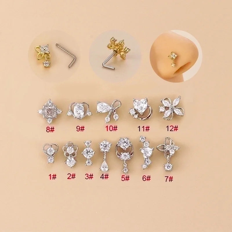 1 Piece Nose Rings & Studs Fashion Flower Bow Knot 316L Stainless Steel Copper Plating Zircon