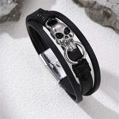 Casual Punk Cool Style Leaf Skull Pu Leather Alloy Halloween Men's Bracelets