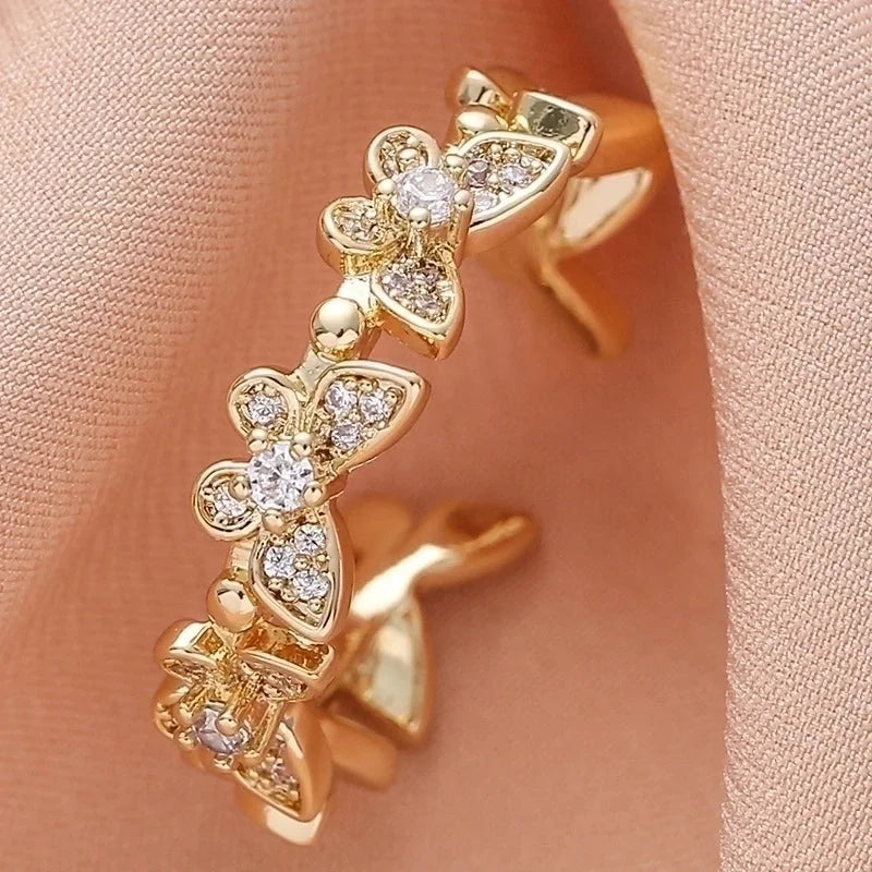 Minimalist Bow Knot Copper Inlay Zircon Rings