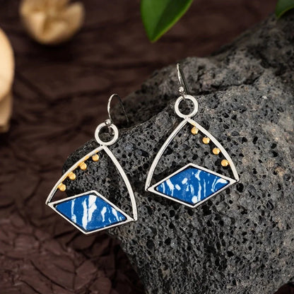 Hot Artistic Retro Geometric Lapis Lazor Ear Drop Bohemian Natural Stone Antique Women\'s Earrings