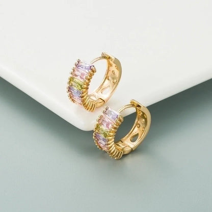 Fashion U Shape Inlaid Zircon Alloy Artificial Gemstones Copper Earrings