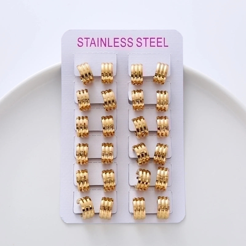 12 Pairs Minimalist Round Polishing 304 Stainless Steel No Inlaid 18K Gold Plated Stainless Steel Earrings