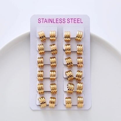 12 Pairs Minimalist Round Polishing 304 Stainless Steel No Inlaid 18K Gold Plated Stainless Steel Earrings