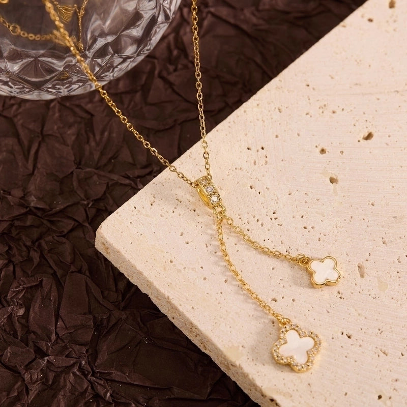 Titanium Steel Copper Leaf Heart Shape Pendant Necklace