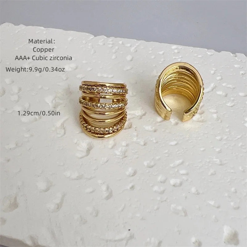 1 Pair Modern Style Minimalist Streetwear Geometric Inlay Copper Zircon 18K Gold Plated Ear Cuffs