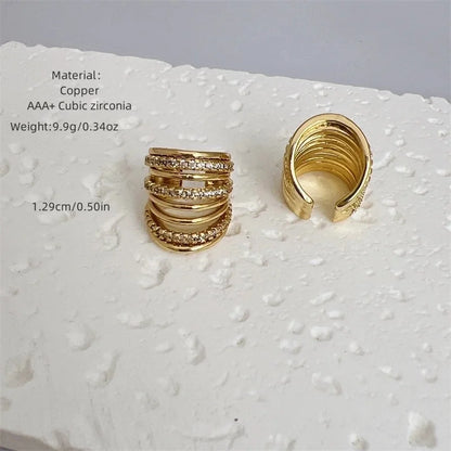 1 Pair Modern Style Minimalist Streetwear Geometric Inlay Copper Zircon 18K Gold Plated Ear Cuffs