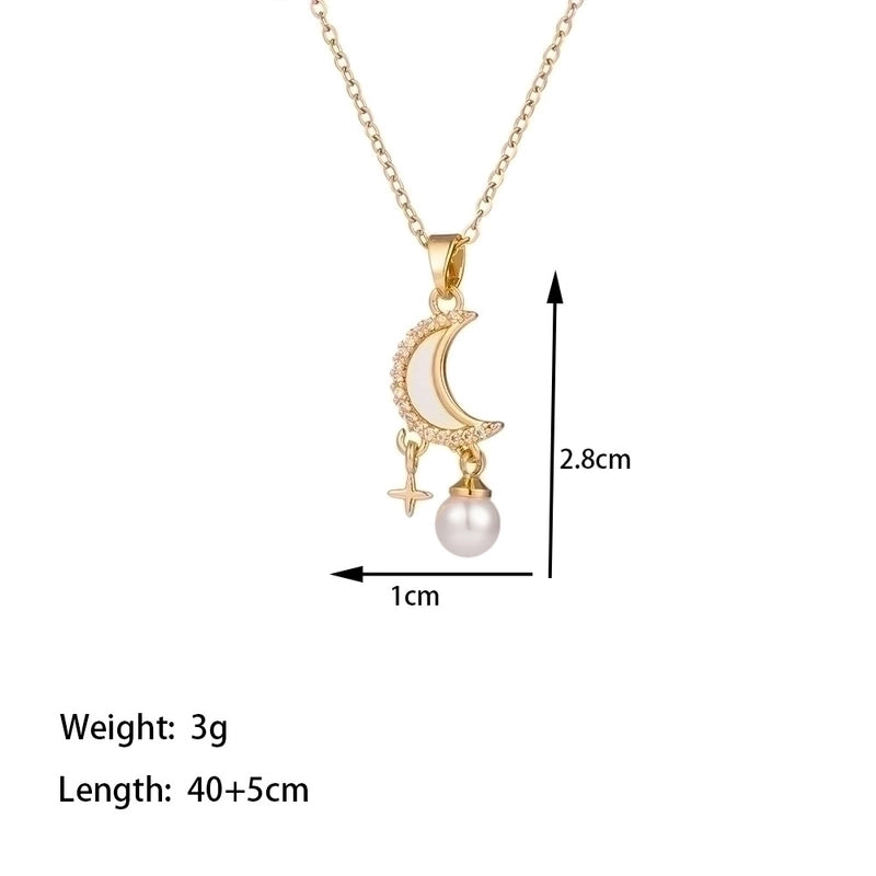 304 Stainless Steel 18K Gold Plated Casual Minimalist Polishing Plating Inlay Conch Shell Artificial Rhinestones Plastic Pendant Necklace
