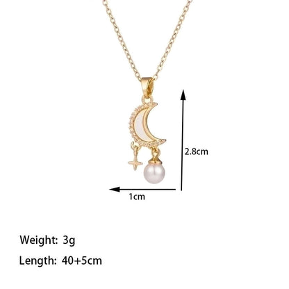 304 Stainless Steel 18K Gold Plated Casual Minimalist Polishing Plating Inlay Conch Shell Artificial Rhinestones Plastic Pendant Necklace