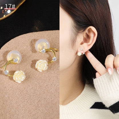 Mosquito Incense Plate Ear Clip Women's Ear Holes Exquisite Pearl Earrings Advanced Hong Kong Style Retro Niche Light Luxury Earrings