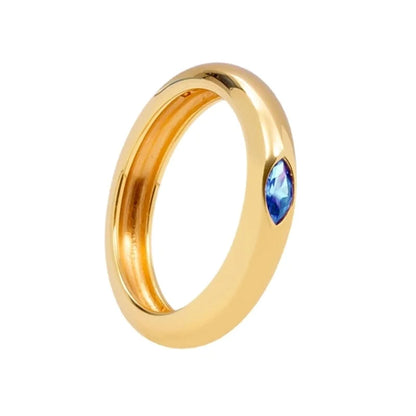 European And American Inlaid Multicolor Zircon 18k Gold-plated Smooth Copper Ring