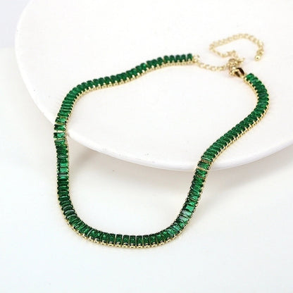 New White Color Zircon Crystal Inlaid Copper Necklace Jewelry Adjustable