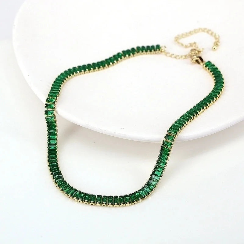 New White Color Zircon Crystal Inlaid Copper Necklace Jewelry Adjustable