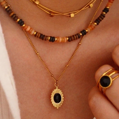 Minimalist Moon Natural Stone Titanium Steel Necklace In Bulk