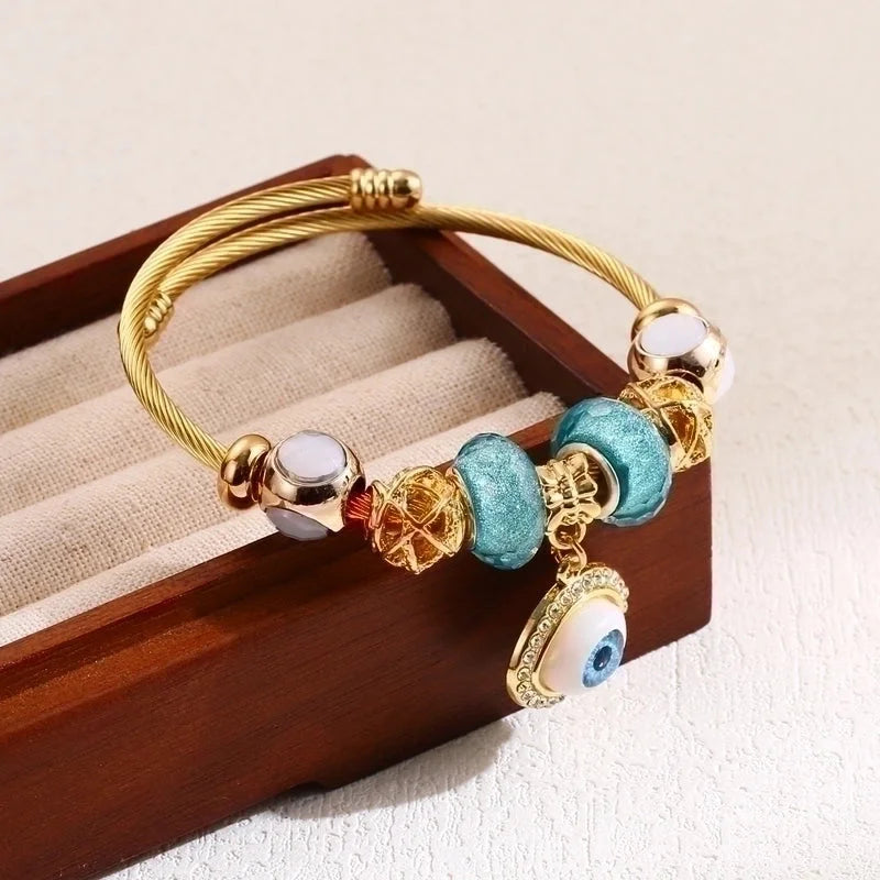 Elegant Cute Round Bear Heart Shape 304 Stainless Steel Alloy Artificial Pearls Rhinestones Bangle In Bulk