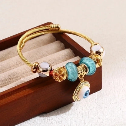 Elegant Cute Round Bear Heart Shape 304 Stainless Steel Alloy Artificial Pearls Rhinestones Bangle In Bulk