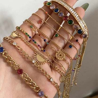 3 Pieces Casual Retro Geometric 304 Stainless Steel 16K Gold Plated White Gold Plated Gold Plated Zircon Bracelets In Bulk