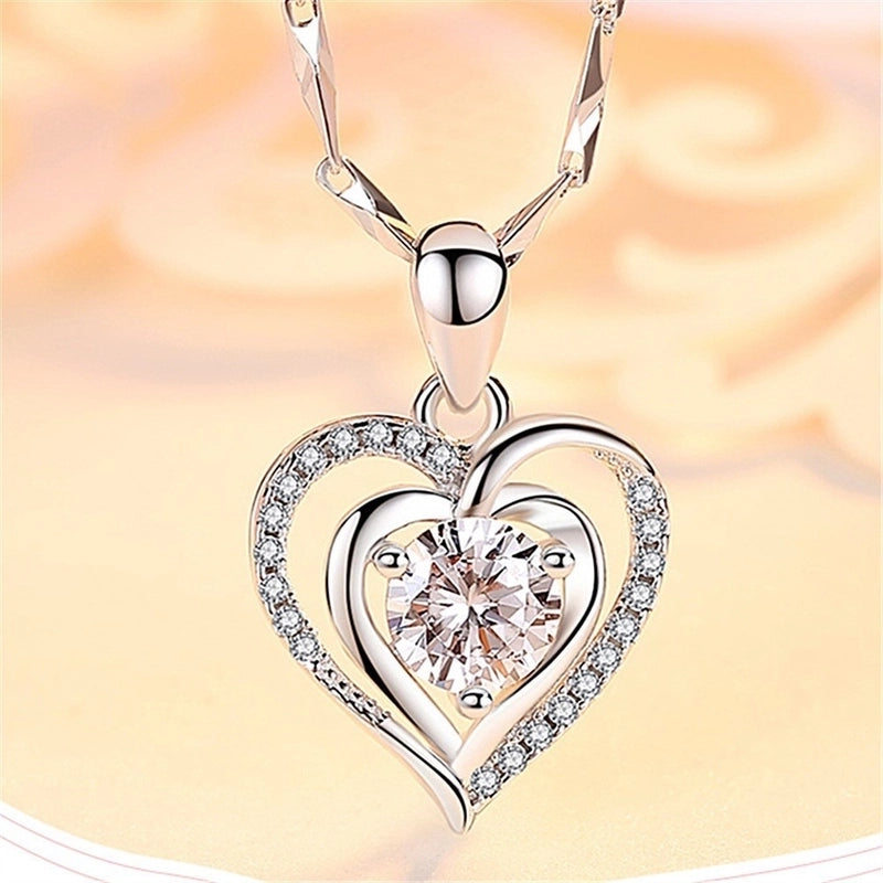 Titanium Steel Copper Plating Heart Shape Zircon Pendant Necklace