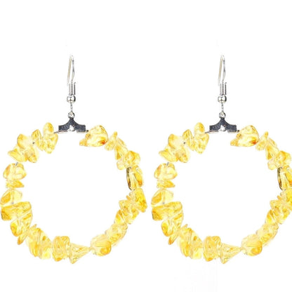 2 Pieces Ig Style Irregular Circle Beaded Plating Alloy Natural Stone Drop Earrings