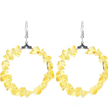 2 Pieces Ig Style Irregular Circle Beaded Plating Alloy Natural Stone Drop Earrings