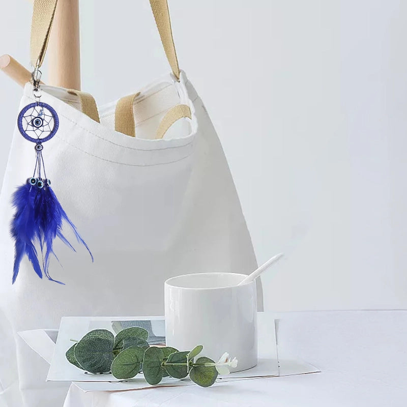 Decorative Dream Catcher Pendant Keychain Evil Eyes Dream Catcher Pendant Keychain Pendant Feather Hand Woven