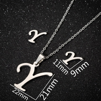 Women\'s Fashion Minimalist Letter Stainless Steel Pendant Necklace Ear Studs Plating Jewelry Sets