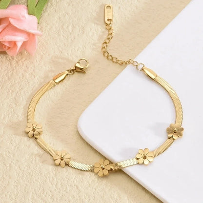 Titanium Steel 18K Gold Plated Cute Sweet Plating Daisy Titanium Steel Bracelets Anklet