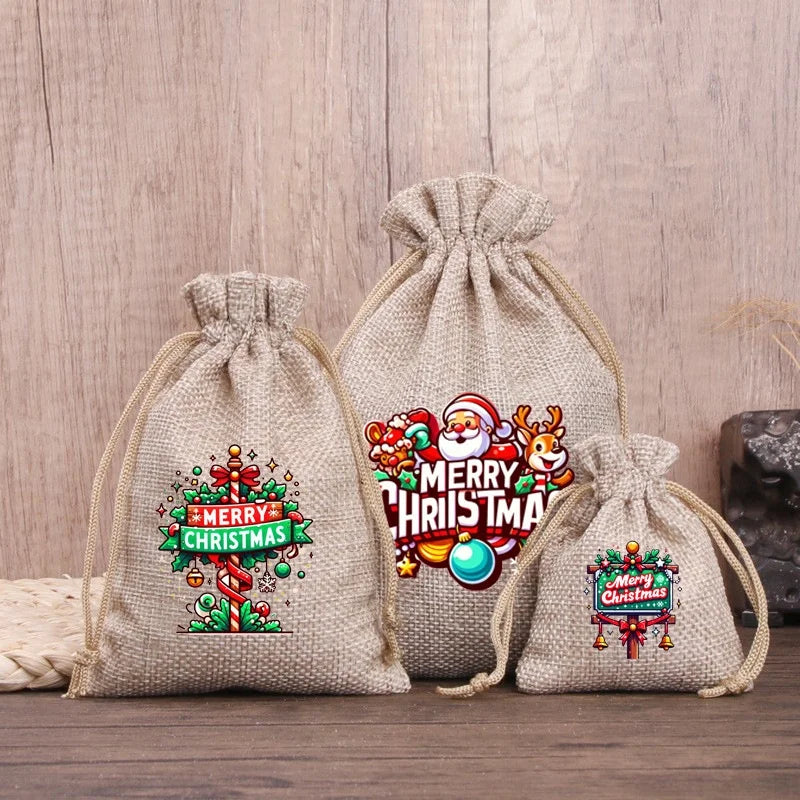 Christmas Nordic Style Cute Modern Style Christmas Tree Snowman Snowflake Imitated Hemp Party Festival Candy Bag
