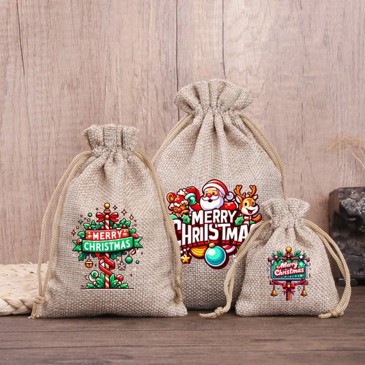 Christmas Nordic Style Cute Modern Style Christmas Tree Snowman Snowflake Imitated Hemp Party Festival Candy Bag