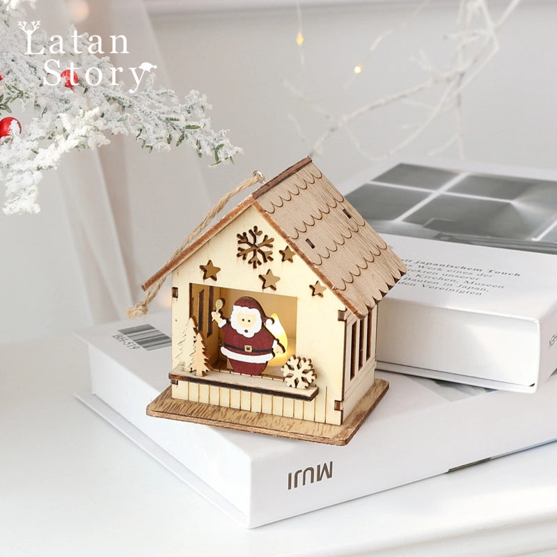 Christmas Minimalist Classic Style Christmas House Christmas Tree Wood Party Festival Hanging Ornaments Decorations Hanging Ornaments