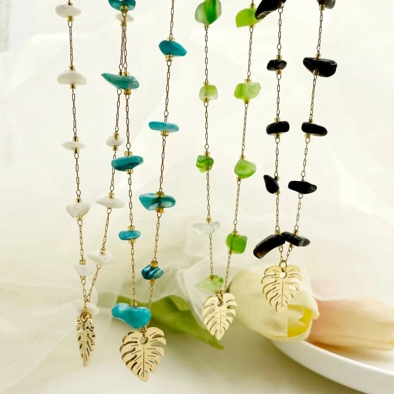 Casual Vacation Leaves Stainless Steel Gravel Polishing Plating Gold Plated Necklace