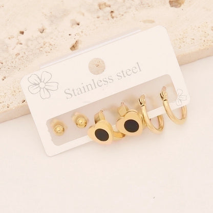 1 Set Casual Minimalist Pentagram Heart Shape Enamel Stainless Steel 18K Gold Plated Earrings Ear Studs