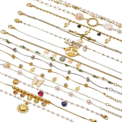 Minimalist Heart Shape Stainless Steel 18K Gold Plated Artificial Rhinestones Rhinestones Shell Bracelets In Bulk