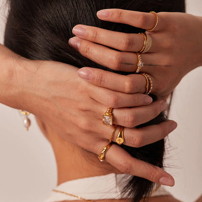 Women IG Style Square Irregular Heart Geometric Stainless Steel 18K Gold Plated Rings