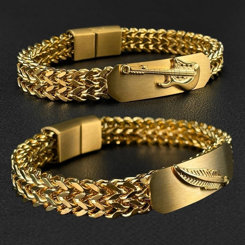 Solid Color Classic Style Guitar Life Tree Feather 304 Stainless Steel Men's Bracelets