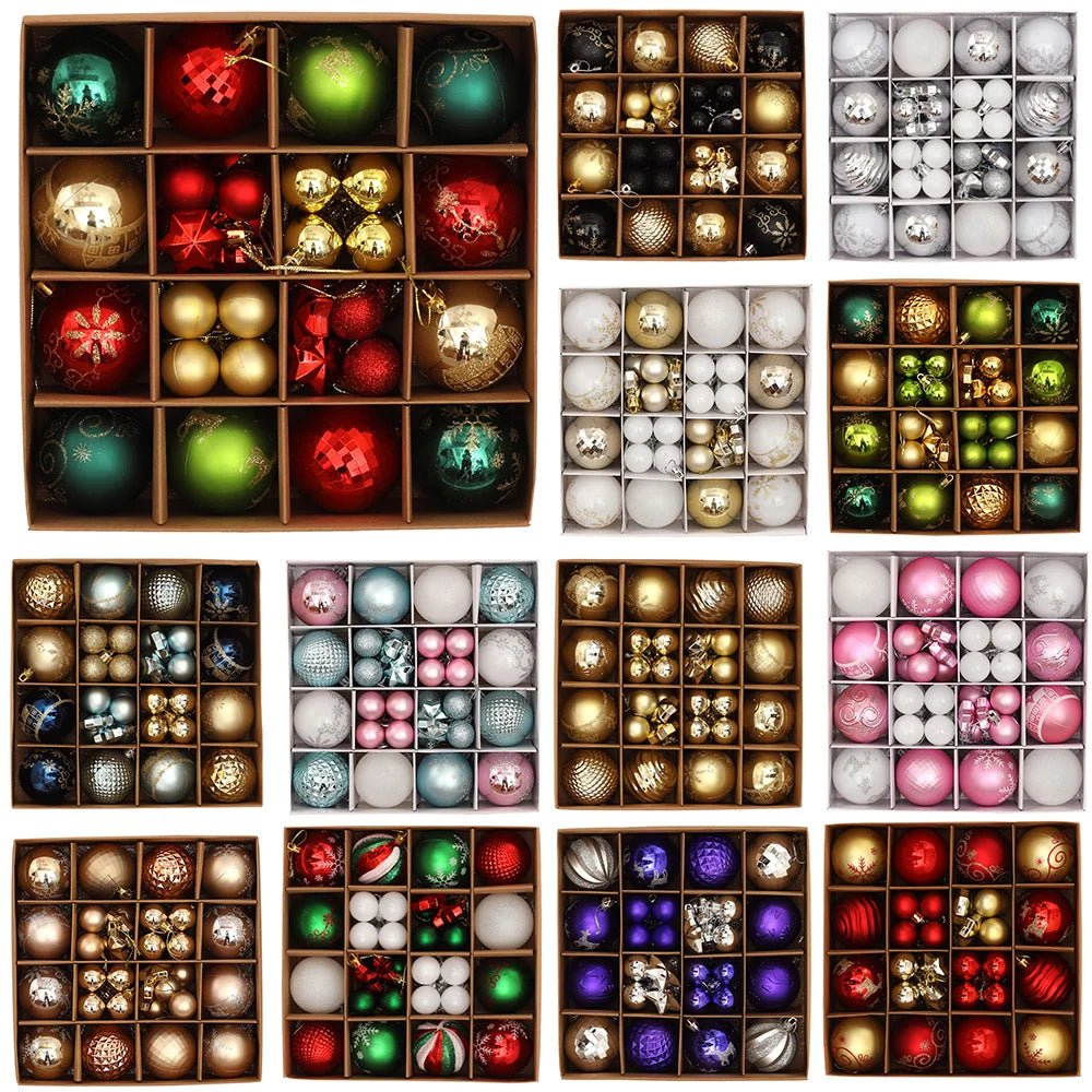 Christmas Ball Gift Box Set Painted Electroplated 44pcs Round Ball Irregular Christmas Ball Ornaments