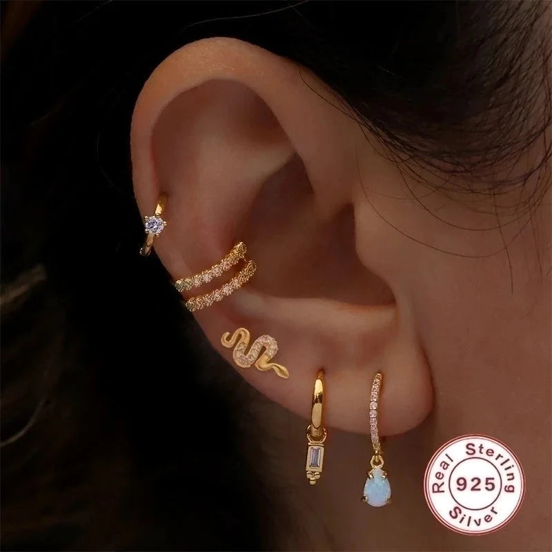 1 Piece Ear Cartilage Rings & Studs Fashion Solid Color 925 Sterling Silver Plating Inlay Zircon
