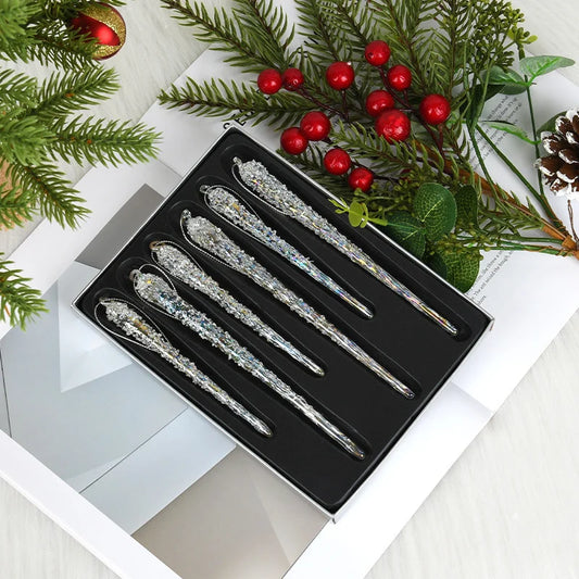 Christmas Decoration Supplies Boxed Colorful Transparent Glass Ice Strips Hanging Ornaments Christmas Tree Decorations Scene Arrangement