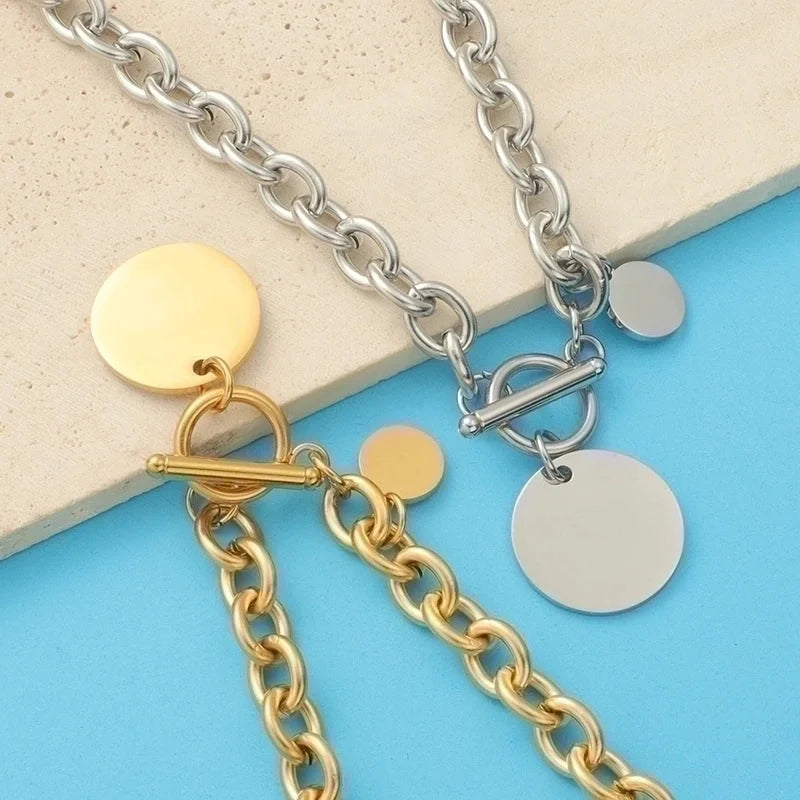 Titanium Steel 18K Gold Plated Minimalist Plating Solid Color None Pendant Necklace